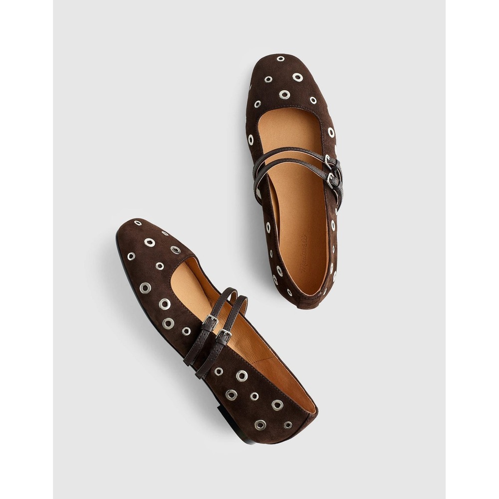 NEW Madewell Greta Double Strap Ballet Flats Dark Carob Brown Suede Sz 9.5 NX037